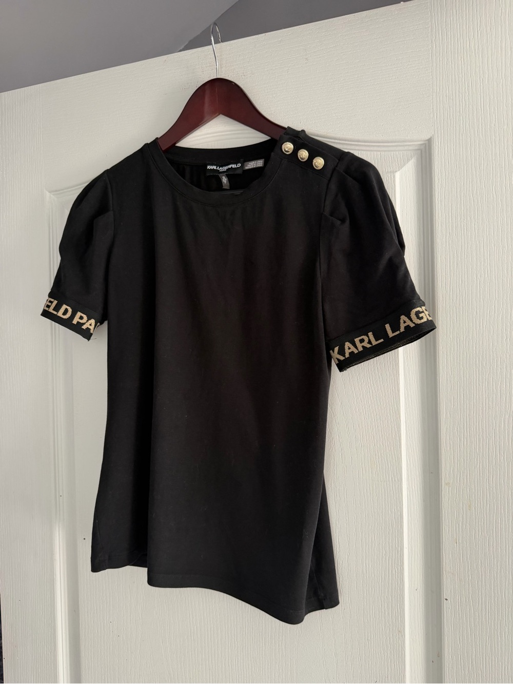 Karl Lagerfeld Black Tee with Gold Logo Trim